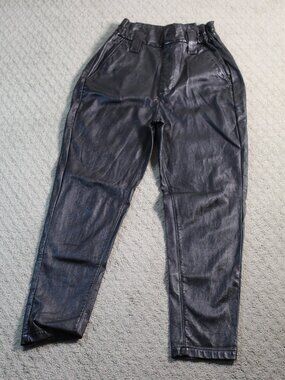 Express Size 4R Ankle Super High Rise Paperbag Black Faux Leather Pants